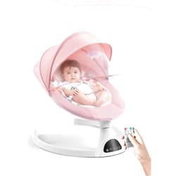 FDTQP Baby Swing for Infants - Electric Portable Bluetooth Baby Rocker with 5 Speeds, 5-Point Harness, Remote Control, Timing & Music Speaker Max 20 Lbs (Pink)