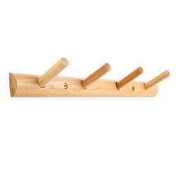 Homode Modern Bamboo Wooden Entryway Coat Hooks, Bathroom Kitchen Towel Rack, Wall Mounted Coat Rack Hat Hanger with 4 Hanging Pegs (Natural)