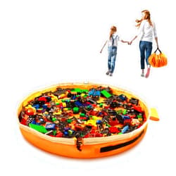 SUMBABO Toy Storage for Lego Play Mat Bag - Duplo Toy Organizer Storage Bag by Drawstring for Kids Tidy Toy with Lips can as Gift (Orange 47 inch)