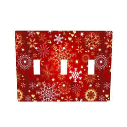 F9er-t8t Winter Snowflake Red Sparkle Christmas Pattern Triple 3-Gang Toggle Light Cover Decor Wall Plate/Switch Standard Size, A-Triple 3-Gang Toggle (WAPT-H03)