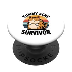 Tummy Ache Survivor & Stomach Hurts Gift My Tummy Hurts, Funny Stomach Ache Survivor Cat PopSockets Adhesive PopGrip