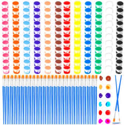 Caffox 400 Pcs Mini Paint Acrylic Set for Adults, 12 Colors Acrylic Bulk Paint Kit with Paint Brushes for Canvas Clay Model Crafts Paint Party Favors Halloween Painting Supplies