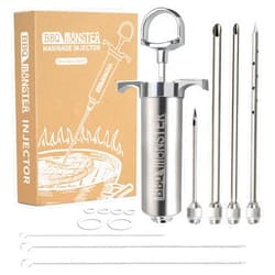 OFG BBQ Monster Meat Injector Syringe Kit with 4 Professional Marinade Injector Needles for BBQ Grill Smoker, Turkey and Brisket; 2-oz Large Capacity, Including Paper User Manual, Recipe E-Book (PDF)