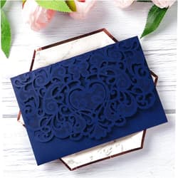 YHT-IN YHOTA 20 Pieces Laser Cut Wedding Invitations Pocket with Envelope for Wedding Quinceañera Birthday Party Bride Showe Invite 4.92 by 7.28 inches (Dark Blue)