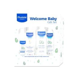Mustela Welcome Baby Gift Set - Clean & Gentle Skincare & Bath Time Essentials for Baby's Delicate Skin - Natural & Plant Based - 4 Items Set