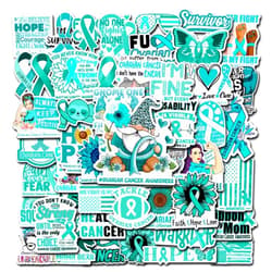 BIGZORO Pack 50 PCS Ovarian Cancer Awareness Stickers Decorative Ribbon Car Bumper Water Bottles Bicycle Laptop Bike Vinyl Decals Waterproof for Survivor Fight Inspirational Label
