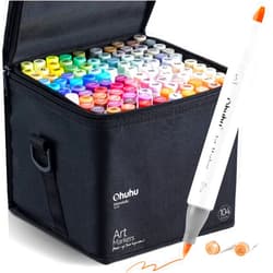 Ohuhu Alcohol Markers Brush Tip- 104-color Double Tipped Alcohol Based Art Marker Set for Artists Adults Coloring Illustration- Honolulu of Ohuhu Markers- Dual Tip Brush & Chisel- Refillable