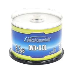 Optical Quantum 8X 8.5GB Double Layer DVD+R DL Recordable Blank Media Logo Top, 50-Disc Cakebox, Dual Layer DVD Discs, DVD DL Blank Discs 8.5GB