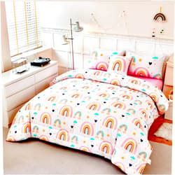 ANGIYUIN 6 Pieces Multi-Color Rainbow Queen Bedding Comforter Set for Girls Kids Cute Cloud and Love Hearts Girls Bedding Set Soft Microfiber Kid Bed in a Bag with Comforter, Sheets, Pillowcases