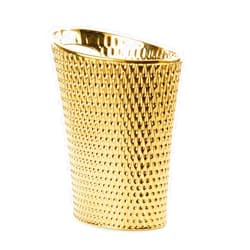 BASDHE Mini Desktop Trash Can, 1.5L Capacity, Gold Color, Ceramic Material, Inclined Opening Design, Fits Small Spaces