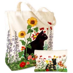 Miss Adola Aesthetic 2 Pack Canvas Tote Bag - with Makeup Zipper Pouch for Women Bag for Shopping, Gym, Travel, Vacation