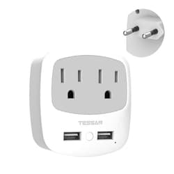TESSAN European Travel Plug Adapter Converter, TESSAN International Power Plug Converter with 2 USB, Type C Outlet Adaptor Charger for US to Most of Europe EU Iceland Spain Italy France Germany