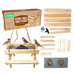 SparkJump Picnic Table Feeder for Squirrels - DIY Woodworking Project for Kids and Families, Includes Tools, Screws, and Paint Set, Sustainable FSC-Certified Wood, Ages 6+