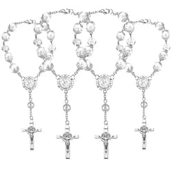 Frienda Saint Benedict Car Rosary 4 Pcs White Rearview Mirror Auto Rosary Hanging Personalized Car Cross Blessing Catholic Car Medal for Truck Bike Motorcycle Car Mirror Hanging Accessories Decors