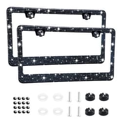 Amiss Bling License Plate Frame for Women, 2Pack Rhinestone Handcrafted Crystal Premium Stainless Steel, Stainless Steel Car Accessories with Diamond Sparkle Glitter Caps (Black)