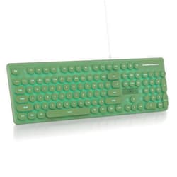 IRoboosta Full Size Blue Backlit Membrane Keyboard, 104 Keys Green Keyboard with Number Pad, Retro Typewriter Slim LED Keyboard with Round Keycaps, USB Wired Quiet Computer Keyboard (Dark Green)