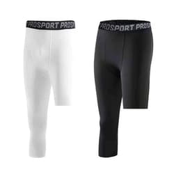 FIHOLL 2 Pack MenCompression Pants One Leg 3/4 Capri Tights Leggings Athletic Base Layer for Gym Running Basketball White+black (Right 3/4) X-Small