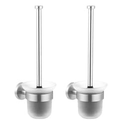 Dailyart Toilet Brush Holder Set: 2 Pack Bathroom Deep Cleaning - Stainless Steel & Glass Toilet Cleaner with Ergonomic Design - No Drilling Wall Mounting