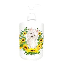 Caroline's Treasures CK2917SOAP Westie in Sunflowers Ceramic Soap Dispenser Hand Soap Dispenser Pump Bottles for Bathroom Kitchen, Empty Refillable Liquid Soap Container
