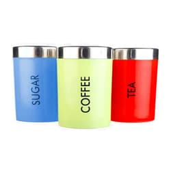 NATULIX Stainless Steel Sober Design Tea Coffee Sugar Containers Set of 3 | Multicolour | 800ml each (Tea Coffee Sugar)