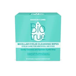 Biotrue Micellar Eyelid Cleansing Wipes are Eyelid Care for Irritated and Dry Eyes from Bausch + Lomb, Fragrance Free, Soothing, Naturally Inspired, Pack of 30