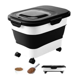 DDMOMMY 20-23 Lbs Dog Food Storage Container - Collapsible Dog Food Container with Attachable Casters and Scoop,Travel Silicone Bowl, Pet Food Storage Containers to Keep Dry Food Fresh,Easy to Move