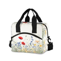 FLildon Reusable Lunch Bag Colorful Wildflowers Insulated Lunch Box Cooler Tote Removable Shoulder Strap Meal Picnic Bags for Outdoor Travel Office Work