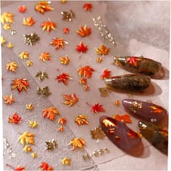 DAJIJIYOU 5D Embossed Maple Leaf Nail Art Stickers Self Adhesive Fall Nail Stickers Fiery Red Maple Leaves Nail Design Stickers Nail Decals for Women Girl 1sheets