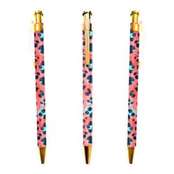 Muenjxh Ballpoint Pen 3 Pcs Click Pens Metal Retractable Black Pens Pink Cheetah Pattern Reusable 0.7 mm Fine Point Black Pen for Office School