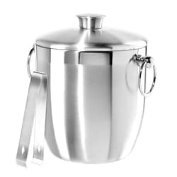 OGGI Double Wall Stainless Steel Ice Bucket - Insulated Ice Bucket with Elegant Steel Lid, Classic Handles & Stainless Steel Ice Tongs - Great for Home Bar, Chilling Beer, Champagne and Wine - 3 qt