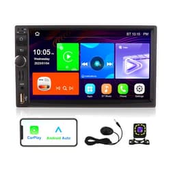 KSPIV Single Din Car Stereo 7 Inch HD Touch Screen with Carplay and Android Auto, Car Radio Audio Receivers with Bluetooth, Backup Camera, FM/AM Radio, EQ, USB Port, AUX, AV-in