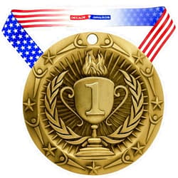 Decade Awards' Place Medals - Large Metal Award Medals with Stars & Stripes American Flag V Neck Ribbon - Perfect for School Competitions, Coaches, Students, Athletes & Scholars