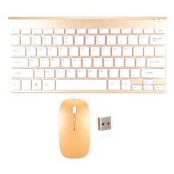 Sanpyl Wireless Keyboard and Mouse Combo, Compact Wireless Keyboard and Mouse Set, Ultra Thin Waterproof Keyboard Power Saving USB Mouse Set, for Computer Laptop PC (Gold)