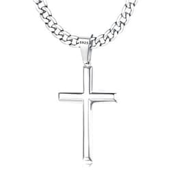 Besteel 925 Sterling Silver Cross Necklace Beveled Edge for Men Women 5mm Stainless Steel Non Tarnish Durable Cuban Link Curb Chain Crucifix Pendant Necklace Jewelry 16-30 Inches