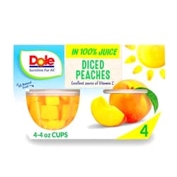 Dole Fruit Bowls Diced Peaches in 100% Juice Snacks, 4oz 4 Total Cups, Gluten & Dairy Free, Bulk Lunch Snacks for Kids & Adults