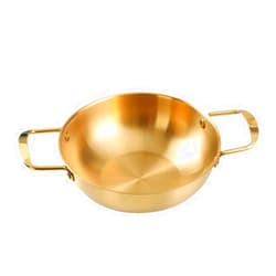 Tissting Korean Ramen Cooking Pot with Handle, Stainless Steel Everyday Pan, Stainless Steel Fast Heating Convenient Noodle Pot for Soup, Small Hot Pot 18cm/7.1in (Original Color) (Gold)