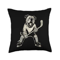 Funny Bulldog Heavy Metal Dog Designs English Bulldog Ice Hockey Sports Vintage Dog Lover Throw Pillow
