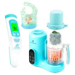 Amplim Deluxe Baby Food Maker and No Touch Forehead Thermometer for Babies and Adults | Bundle Pack