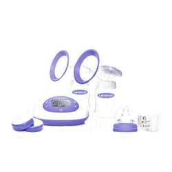 Lansinoh Signature Pro Double Electric Breast Pump, Portable Breast Pump, 3 Power Options, LCD Display, Includes Breast Pump Bag, 25mm Breast Pump Flanges and 2 Lansinoh Baby Bottles (pack of 1)