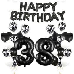 GLZLMM 38th Birthday Balloon 38th Birthday Decorations Black 38 Balloons Happy 38th Birthday Party Supplies Number 38 Foil Mylar Balloons Latex Balloon for Girls,Boys,Women,Men