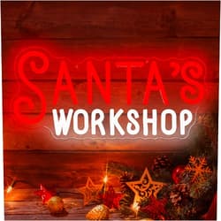 Jeanchrl Santas Workshop Neon Sign Christmas LED Sign for Shop Boutique Gift Party USB Powered Christmas Workshop Decorations Light Up Sign for New Year Party Red Neon Wall Art Brackdrop for Home