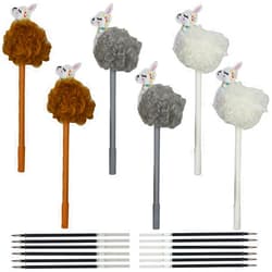 Maydahui 6 PCS Plush Alpaca Pom Pom Pen Cute Fluffy Fur Llama Rollerball Gel Pens Cartoon Sheep Animal Pen With12 PCS Pen Refills Black Ink for Office School Party School