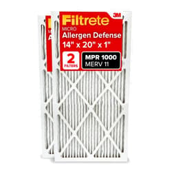 Filtrete 14x20x1 AC Furnace Air Filter, MERV 11, MPR 1000, Micro Allergen Defense, 3-Month Pleated 1-Inch Electrostatic Air Cleaning Filter, 2 Pack (Actual Size 13.781 x 19.781 x 0.84 in)