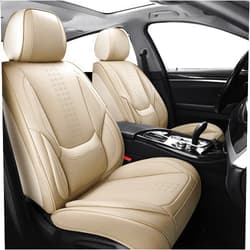 Chezope Leather Seat Covers, Beige Car Seat Covers Front Pair, Breathable Car Seat Protectors, Wear-Resistant Car Accessories, Universal Fit for Most Cars,SUVs Truck (Beige-Solid, Front Pair)