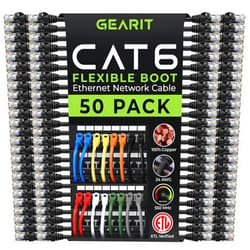 GearIT 50-Pack Cat6 Patch Cable 1 Foot Cat 6 Ethernet Cable Snagless Flexible Soft Tab - Preimum Series - Black