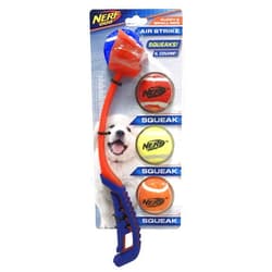 Nerf Dog 5-Piece Dog Toy Gift Set, Includes 13in Air Strike Launcher and 2in Squeak Tennis Ball 4-Pack, Nerf Tough Material, Multicolored