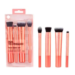 Real Techniques 4 Piece Face Base Makeup Brush Set, For Concealer, Foundation, Contour, & Setting Powder, Makeup Brushes For Blending & Buffing, & Sculpting, Travel Friendly, Gift Set, Cruelty-Free