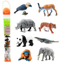 Safari Ltd. Asian Animals TOOB - Set of 8 Mini Figurines - Asian Elephant, Indian Rhino, Orangutan, Panda Bear, Tiger, Antelope, Philippine Eagle, and Gavial - Toys for Boys, Girls & Kids Ages 3+