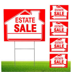 Kuco [5 Pack] Estate Sale Signs Set,16 x 12 Inch Estate Sale Yard Signs with Double Sided, Estate Sale Arrows Signs with Metal H Stakes,Property Sale Directional Arrows Signs,WEATHER-PROOF