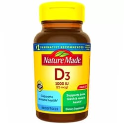 Nature Made Vitamin D3, 180 Softgels, Vitamin D 1000 IU (25 mcg) Helps Support Immune Health, Strong Bones and Teeth, & Muscle Function, 125% of the Daily Value for Vitamin D in Only One Daily Softgel